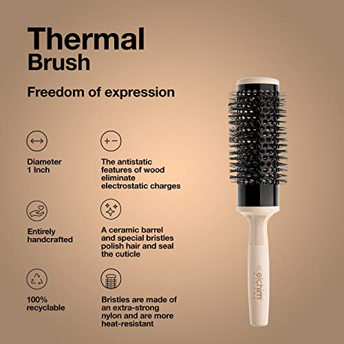 Elchim Round Hair Brush for Blow Drying, Wooden with Ceramic Barrel, 3 Versatile Sizes | Professional Thermal Styling and Blow Dryer Brush