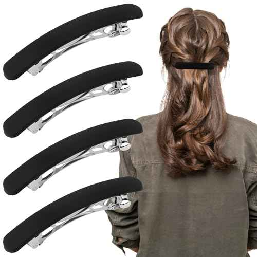 Hair Clip, Black Matte Barrettes for Women 4Pcs, Flat Hair Clips for Thin Fine Hair, Hair Pins for Short Medium Hair, Cute Hair Accessories for Women Girls