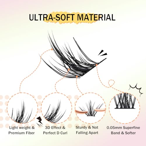 Mayhug Lash Clusters 88 Pcs Cluster Eyelash Extensions Anime Lashes D Curl False Eyelashes Fluffy Lashes Wispy DIY Lash Extensions at Home (Sparky,Mix8-16mm)