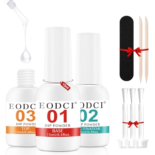 EODCI Dip Powder Liquid Set - 15ml Base Coat, Top Coat & Activator Kit