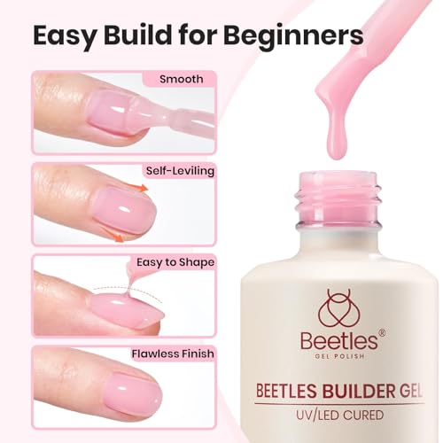 Beetles 2-Piece Builder Gel Kit with Brush - Clear & Pink Nail Extension Gel