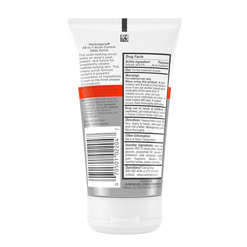 Neutrogena All-In-1 Acne Control Daily Face Scrub, 4.2 oz, 3 Pack