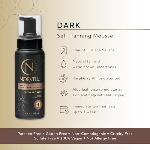 Norvell Sunless Self Tanner Mousse with Bronzer - Instant Natural Looking Bronzing Glow, 8 fl.oz.