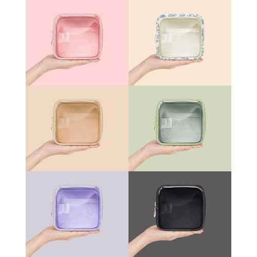 Wandering Nature Clear Makeup Bag for Purse Mini Make up Bag Cute Cosmetic Pouch for Women with Slip-in Pockets Travel Toiletry Essentials Organizer Pouch,Blue Flower