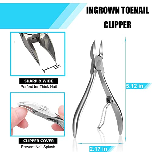 Ingrown Toenail Tool Kit (9PCS), Professional Toe Nail Clipper Set for Ingrown & Thick Nail, Stainless Steel Ingrown Toenail Kit, Surgery Grade Manicure Pedicure Tool by Dualeco