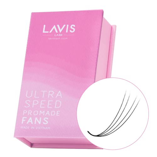 LAVISLASH 500 Ultraspeed Promade Fans Handmade Volume Eyelashes | Ultra Speed Eyelash Extension | 3D To 16D Fans | 0.03/0.05/0.07mm Thickness | C/CC/D Curl | 8-16mm Length(4D-0.07-C-15mm)