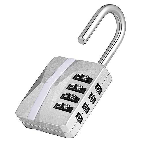 ZHEGE Locker Lock, 4 Digit Combination Lock [2023 Locker Trend] Gym Lock with White Code, Heavy Duty Combo Padlock Outdoor for Gate, Fence, Shed, Garage, School Locks (Silver, 1 Pack)