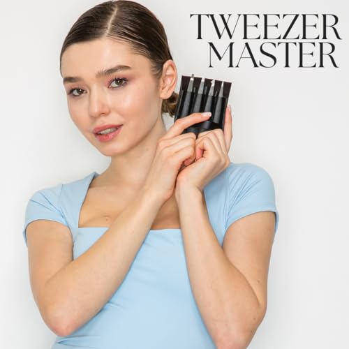 ? Professional Tweezer Set [Black] ? Stainless Steel Slant & Pointed Tips for Eyebrow & Facial Hair Removal ? Rust-Resistant Grooming Tool with Travel Case