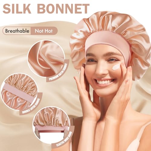 Double Layer Satin Silk Bonnet for Sleeping - Soft Sleep Cap for All Hair Types