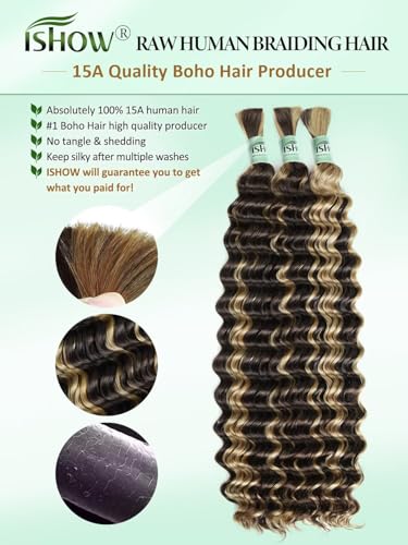 ISHOW 20 Inch Deep Wave Bulk Human Hair - Ombre Honey Blonde