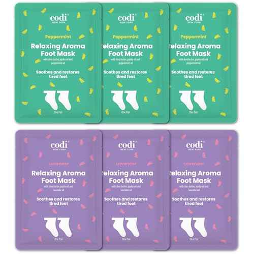 Relaxing Aroma Foot Mask 6 Pairs | Natural Scent | Soothes & Restores Dry Feet | Hydrating Treatment for Cracked & Rouch Heels | Korean Skincare (Lavender + Peppermint)