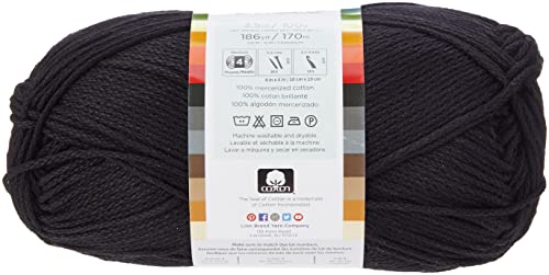 Lion Brand 24/7 Cotton Yarn, Lightweight Yarn for Knitting, Crocheting, and Crafts, Black, 1 Pack