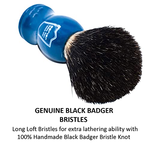 Parker 100% Black Badger Shaving Brush with Blue Wood Handle & Stand ? Premium Wet?Shaving Lather Brush for Men