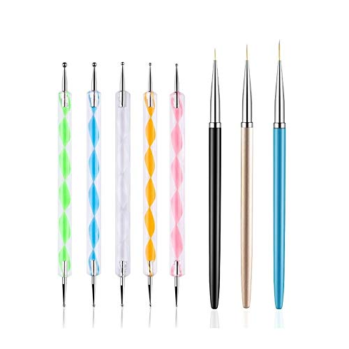 8 Piece Nail Art Dotting Pen & Brush Set - Professional Manicure Tools