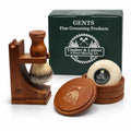 G.B.S GENTS Men's Classic Wooden Shaving Set Shaving Brush with Wooden Stand And 3.5 Inches Diameter Shaving Soap Bowl