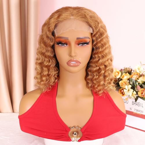 Honey Blonde Curly Bob Wig 12in 200% Density 5x5 HD Lace Closure Glueless Human Hair Wig for Black Women