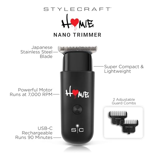 StyleCraft Homie Cordless Nano Hair Trimmer with Rotary Motor, Compact Size for Travel, Lightweight, USB-C Rechargeable