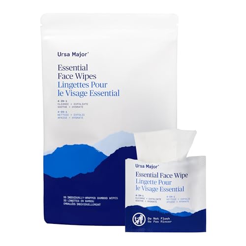 Ursa Major Essential Face Wipes - Natural & Biodegradable, 20 Count