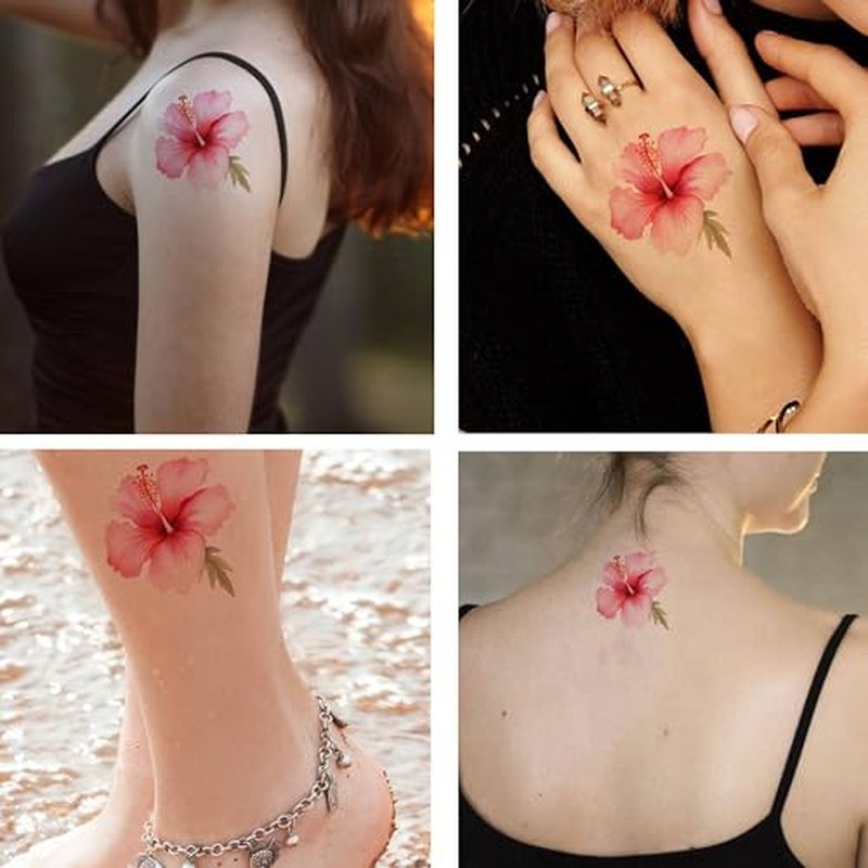 Wild Plant 6 Sheets Temporary Tattoos for Men Adults Wildflower Hibiscus Pink Flower in a Watercolor Style Isolated Full Name of The Temporary tattoo for Women Neck Arm Chest for Woman