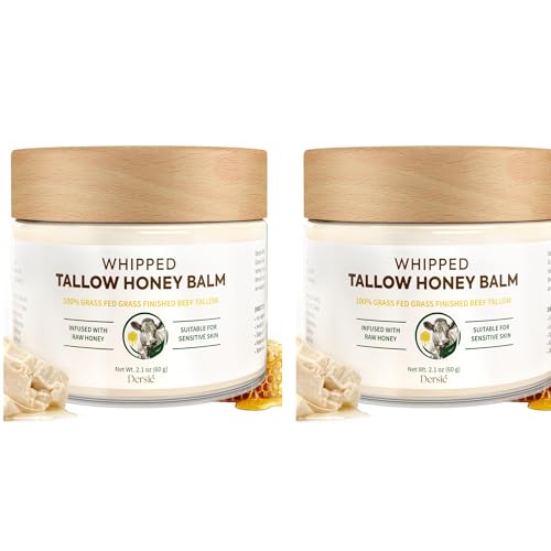 (Pack of 2) Dersie Tallow and Honey Balm: 100% Grass-Fed Tallow Balm with Manuka Honey for Dry, Sensitive & Mature Skin ? Soothing, Deep Hydration & Nourishing ? Suitable for Kids & Whole Family