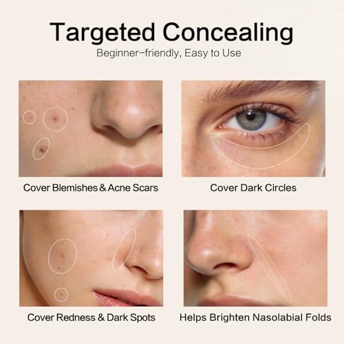 CARSLAN Full Coverage Concealer, Lightweight 12H Long-Wear Liquid Concealer with Skincare Ingredients, Helps Conceal the Look of Dark Circles, Redness & Imperfections, 0.42 Fl Oz (02)