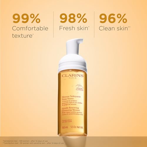 Clarins Gentle Renewing Cleansing Mousse | Cleanses, Gently Exfoliates & Refreshes | Foaming Mousse |Soap-No|SLS-No | Dermatologist Tested | Exfoliating Tamarind Pulp Extract Rich In AHAs | 5.5 Oz