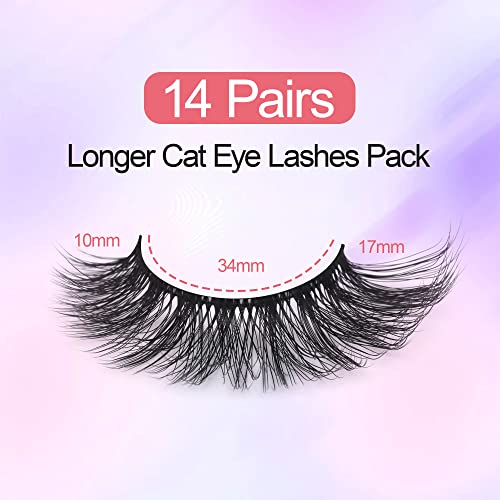 Newcally Cat Eye Mink Lashes 14 Pairs - Long Wispy 3D False Eyelashes