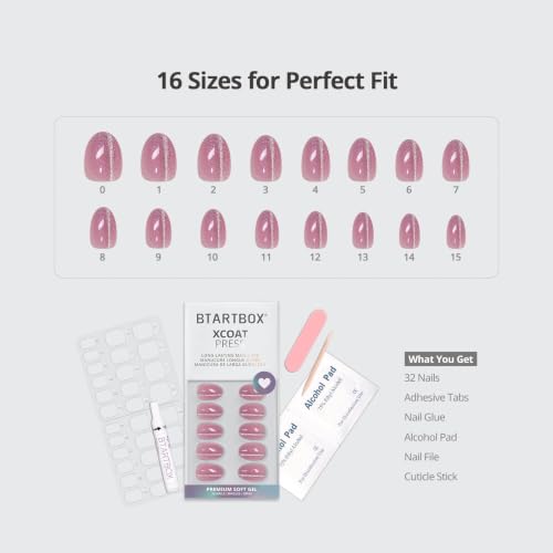 BTArtbox Press On Nails Oval Pink Glitter 32ct - 4 Week Wear