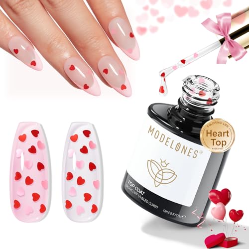 Modelones E-Clear Heart-1 Glitter Gel Top Coat 15ML No Wipe Long Lasting