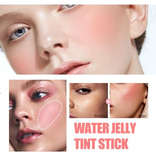 Milk Jelly Blush Stick, Lip and Cheek Makeup Cooling Water Jelly Tint,Vegan & Cruelty Free. (Red)