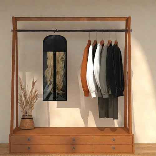 Jonley 4Pcs Extra Long Wig Storage Bags with Hanger, Wig Storage for Multiple Wigs, Wig Bag with Hook Storage, Breathable and Easy Carry Home Hair Salon Travel Use (Black 31.5in)