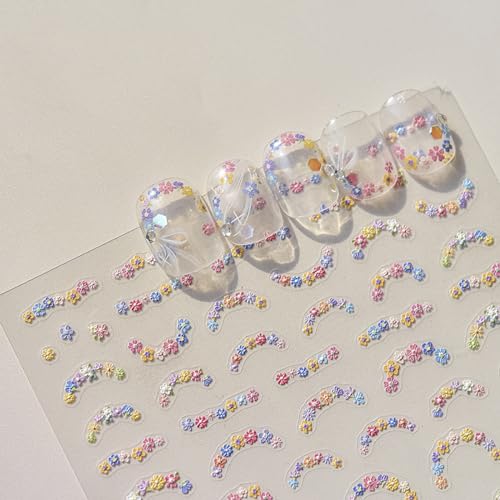 Cute Flower Nail Art Stickers Flower Nail Decals 5D Embossed Small Flower Nail Stickers Cute Nails Adhesive Sliders Manicure Nail Art Supplies for Spring Summer DIY Nail Art Decorations Accessories