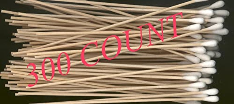 6" Cotton Swabs 300 Count - Single Tip Applicators Wooden Handle