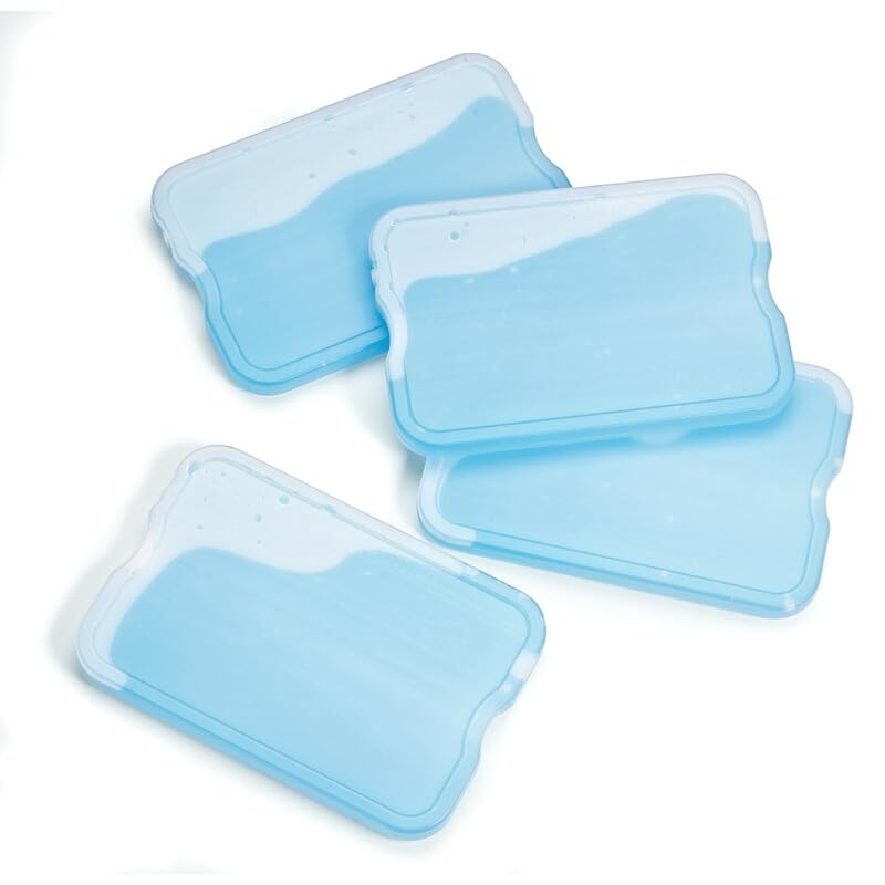 Cool Coolers by Fit & Fresh 4 Pack XL Slim Ice Packs, Quick Freeze Space Saving Reusable Ice Packs for Lunch Boxes or Coolers, Blue, 239ICE, 4 count (Pack of 1)