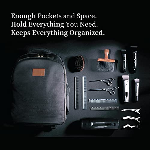 PERFEHAIR Barber Backpack for Clippers & Supplies - Men's Travel Bag for Hair Stylists, Hairdressers,Cosmetologists - Black Organizer Carrying Tool Case - Keep Your Tools Safe & Organized