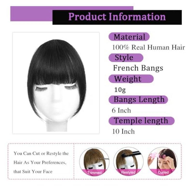 Clip-In Bangs for Women - 100% Human Hair French Blonde Extensions