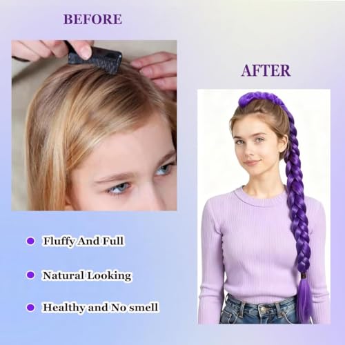 26 Inch Purple Braid Ponytail Extension Clip-In Hairpiece