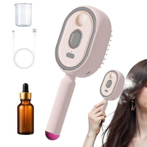 Pink Rechargeable Spray Detangling Hair Brush with Oil Diffuser & Measuring Cup