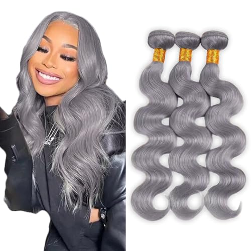 Gray Body Wave Human Hair Bundles 28 30 32 Inch