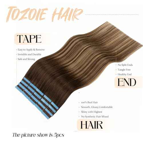 Tape in Hair Extensions Human Hair,20pcs 16 Inch Hair Extensions Real Human Hair Tape in Straight Invisible Tape in Hair Extensions for Women (4T27P4, 16 Inch)