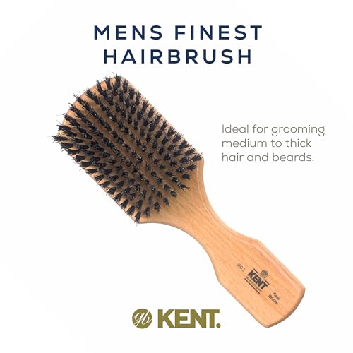 Kent OG2 Club Hair Brush, Small Boar Bristle Hair Brush for Men, Natural Boar Bristle Beard Brush for Men, Beechwood Kent Brush for Hair and Beards and Beard Straightener