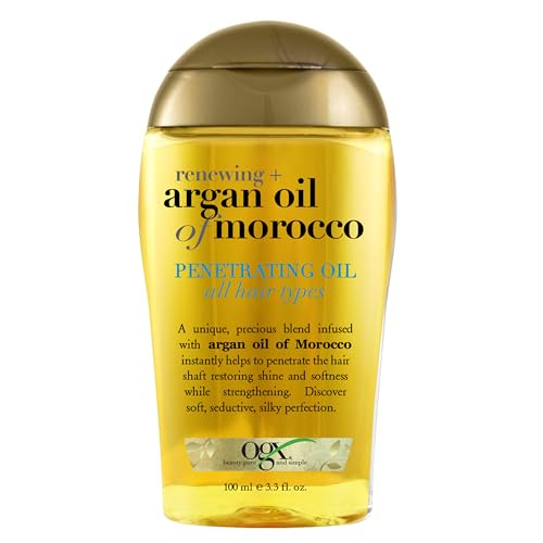 OGX Renewing + Argan Oil of Morocco Penetrating Hair Oil Treatment, Moisturizing & Strengthening Silky Oil for All Hair Types, Paraben-Free, Sulfated-Surfactants Free, 3.3 fl oz