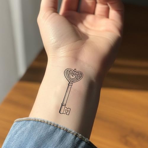 Semi Permanent Tattoos, 2 Sheets Realistic Temporary for Women, Fake Tattoos for Fingers Hand Calf, Waterproof, No Reflective, Lasts 1-2 Weeks (Heart Key Cross & Mythical Flower Eye Designs)
