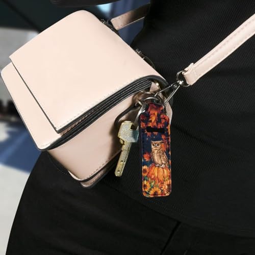 Maple Leaf Owl Chapstick Holder Keychain with Metal Ring