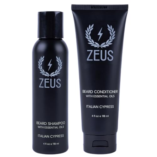 ZEUS Italian Cypress Beard Wash Set for Men, Shampoo & Conditioner Duo with Green Tea & Essential Oils, Hydrates, Softens & Strengthens Beard Hair (Made in USA)