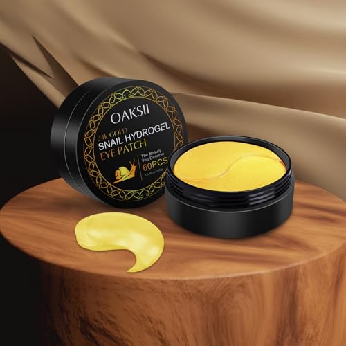 OAKSII Snail Hydrogel Eye Patch, 24K Gold Gel Serum Mask for Dark Circles, Fine Lines, Puffy Eyes, Under Eye Bags, Moisturizing