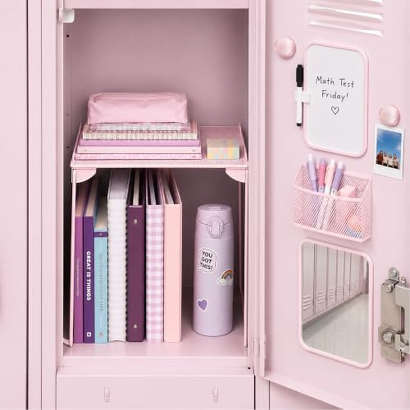 7-Piece Pink Locker Organizer Set with Shelf & Magnetic Accessories
