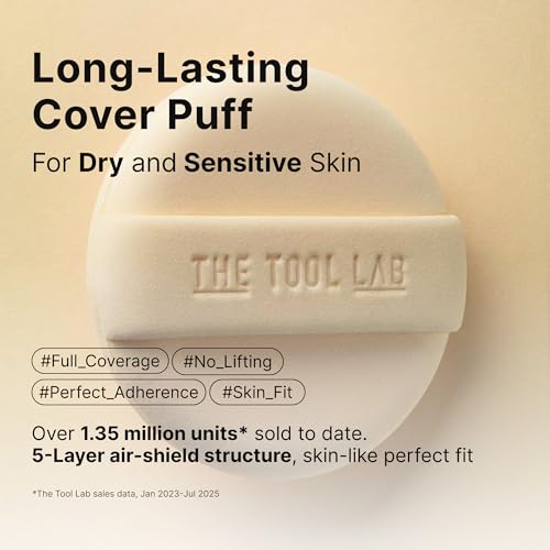 THE TOOL LAB Long-lasting Tension Puff 4P Set, Glow + Cover + Airy + Aqua, Liquid Cushion Foundation, Rubycell Makeup Sponge for Hydrating & Smooth Coverage, Korean Makeup (4P, 2.1 inch, Round)