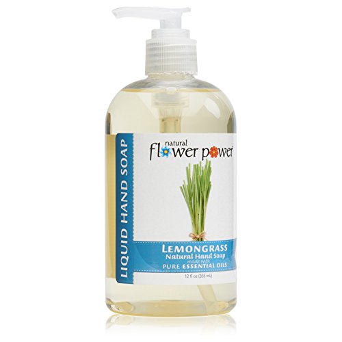 Natural Flower Power Moisturizing Liquid Hand Soap – Lemongrass – Plant-Based + Aloe Vera – Scented w/ Pure Essential Oils – Natural Hand Wash Kitchen + Bathroom – 12 Fl Oz Pump Bottles (Pack of 3)