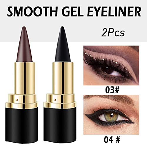 Black Brown Gel Eyeliner Pencil Set - Waterproof Long Wear (2 Pack)